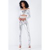 Slickblue Women's 2-Piece Set, Metallic Scales Off-Shoulder Crop Top & Slim Fit Leggings, Party Style, Silver, Size S-L - 3 of 4