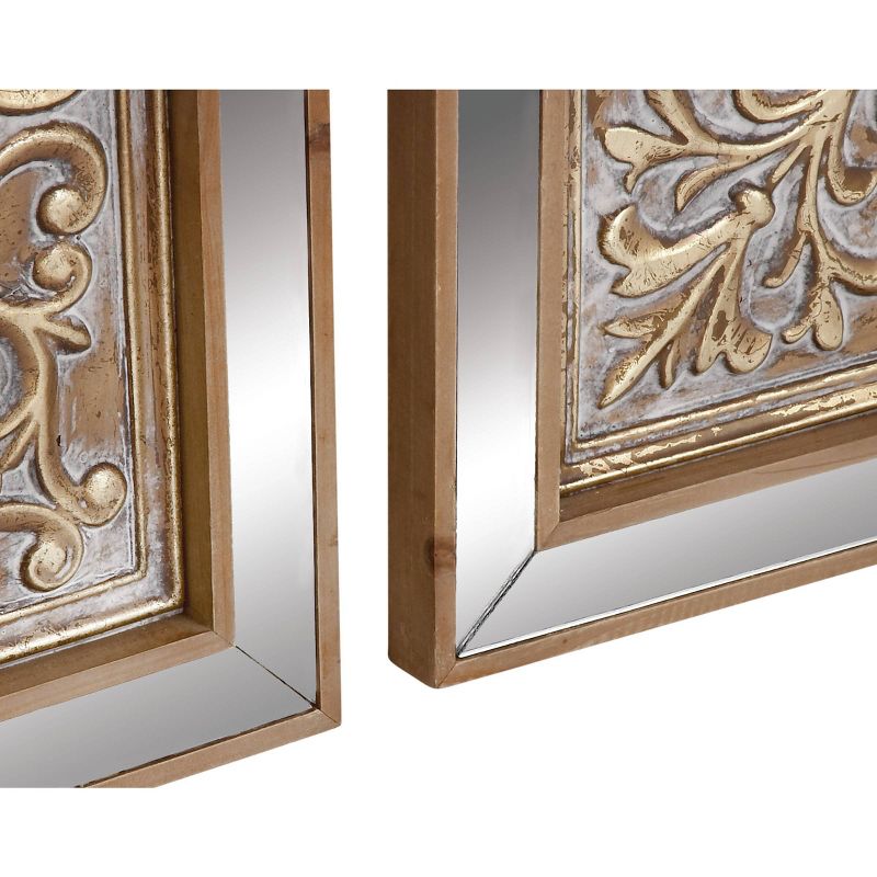 Metal Floral Embossed Wall Decor with Mirror Panels Set of 3 Gold - Olivia &#38; May, 5 of 17