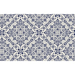 Briarwood Lane Everyday Doormat 30x18 Indoor Outdoor Navy and Tan Damask Doormat - 1 of 4