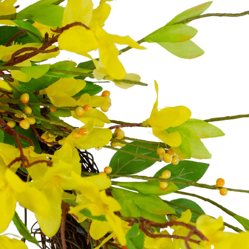 Northlight Forsythia and Leaves Artificial Spring Floral Wreath, Yellow - 20-Inch, 3 of 5