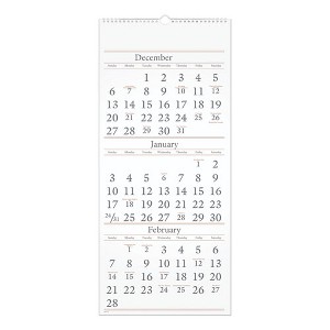 Three-Month Reference Wall Calendar, 12 x 27, White Sheets, 15-Month: Dec 2024 to Feb 2026 - 1 of 3