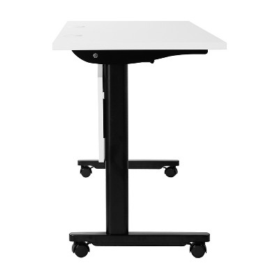 White and Black Rectangular Folding Training Table with Casters