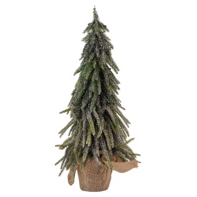 Northlight 1.7 FT Downswpt Glittered Pine Tree in Burlap Base - Unlit