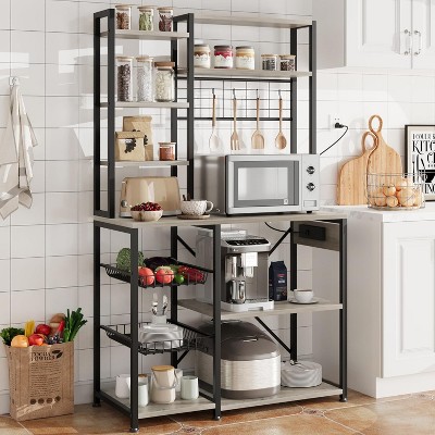 Microwave Stand Bakers Rack, Standing Bakers Rack with Power Outlet