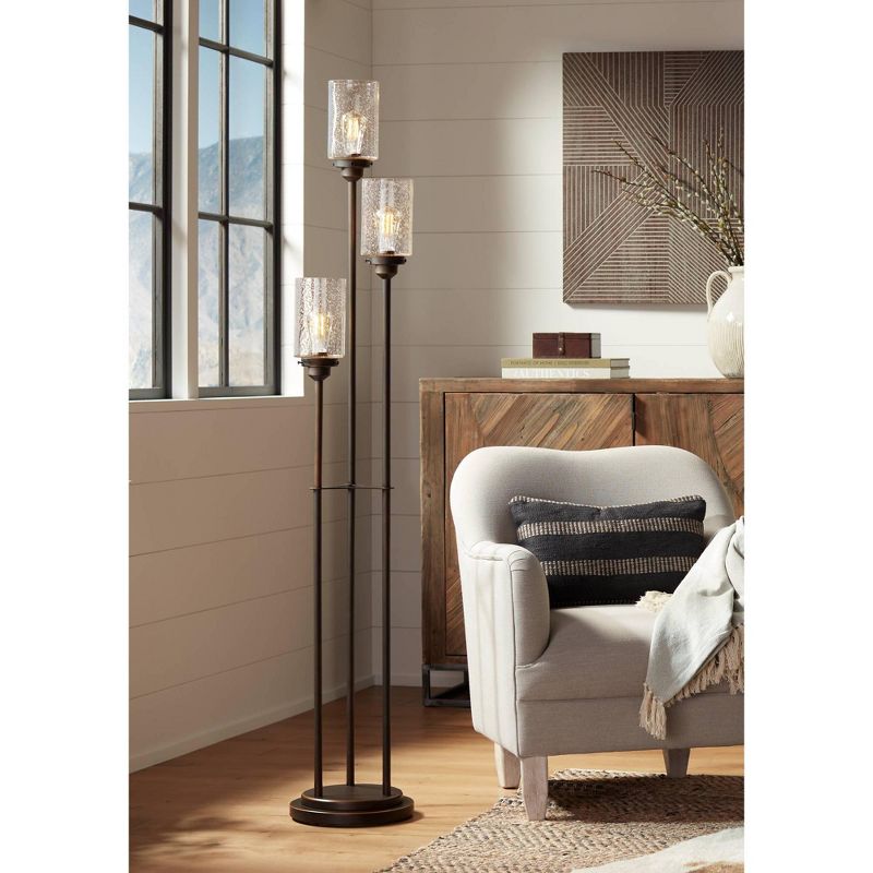 Franklin Iron Works Libby Modern Industrial Tree Floor Lamp 66" Tall Oiled Bronze Metal 3 Light Dimmable LED Amber Seedy Glass for Living Room Bedroom, 3 of 11