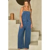 Amaryllis Women’s Wide Leg Denim Overalls Adjustable Strap Jumpsuit Front Bib Pocket Side Button Detail Relaxed Fit - 2 of 4
