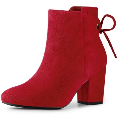 Perphy Women's Round Toe Lace Up Side Zipper Chunky High Heels Ankle Boots
