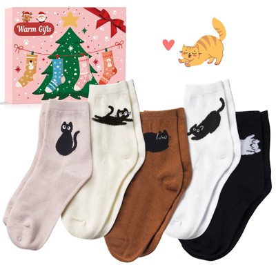 URECOVERS 5 Pairs Socks for Women Cat Lovers Stocking Stuffers Christmas Birthday Gifts
