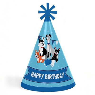 Big Dot of Happiness Pawty Like a Puppy - Cone Happy Birthday Party Hats for Kids and Adults - Set of 8 (Standard Size)