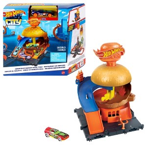 Hot Wheels Toy Car Track Set, City Burger Drive-Thru Playset & 1:64 Scale Car, - 1 of 4