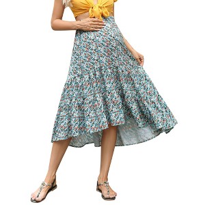 Clearlove Women's High Waist Floral Print Maternity Dress Maxi Skirt Flowy Swing A Line Long Skirts - 1 of 4