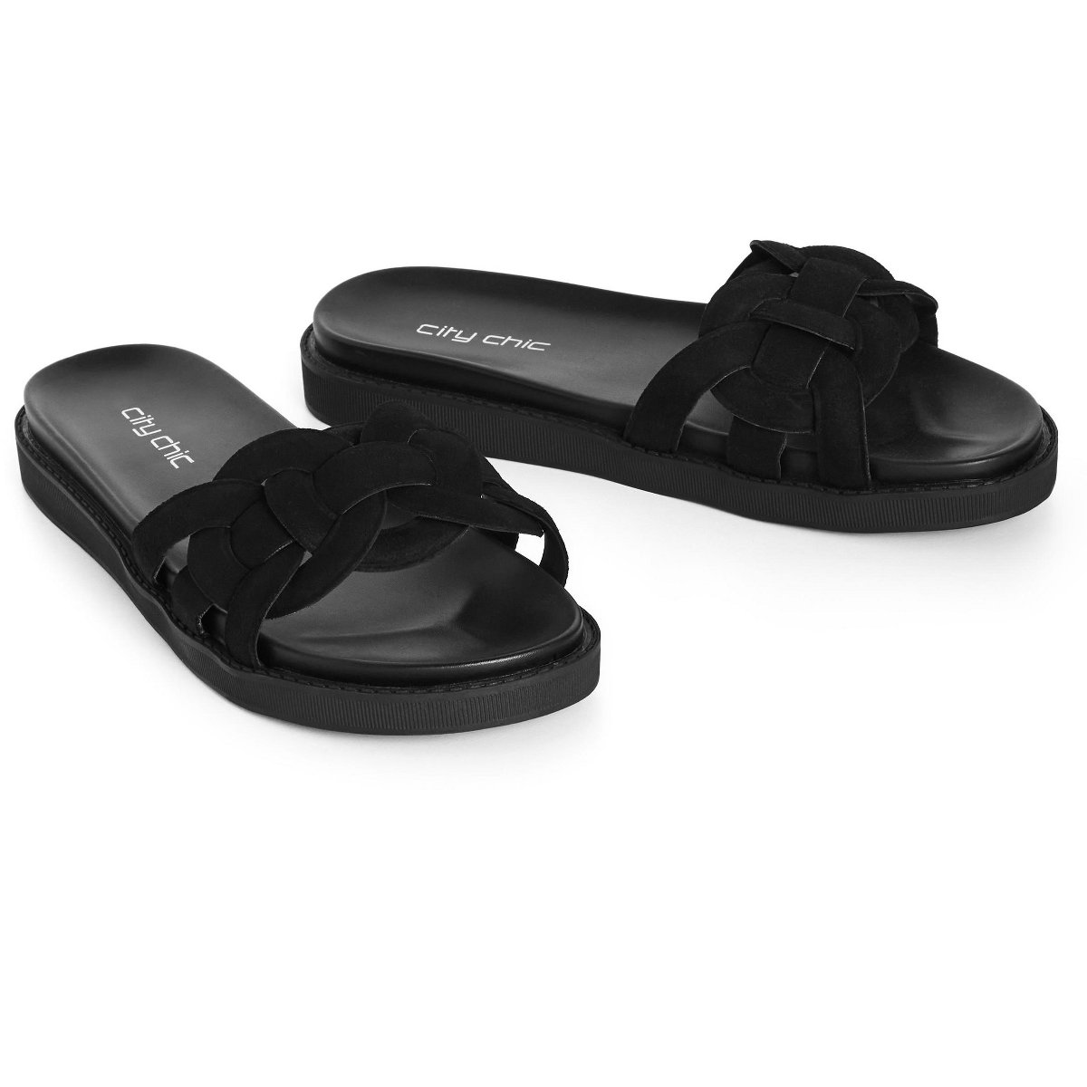 Женские сандалии City Chic Women's Plus Size WIDE FIT Star Weave Slide - black - 11W — фото 6