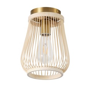 Dewdrop Bamboo Flush Mount Ceiling Light, Semi Flush Natural Rattan Light Fixture for Bedroom Hallway - 1 of 4