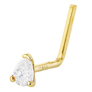 Jewelry Avalanche 22G 14K Gold Pear-shape Moissanite L-Shape Nose Stud - 1 of 3