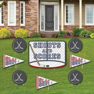 Big Dot of Happiness Shoots and Scores - Hockey - Yard Sign and Outdoor Lawn Decorations - Baby Shower or Birthday Party Yard Signs - Set of 8