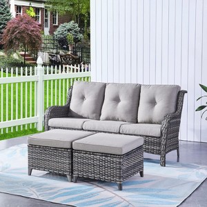 SUGOLD 3 Piece Patio Furniture Set All Weather Wicker Outdoor Sectional Sofa Manual Weaving Rattan High Curved Back Patio Couch - 1 of 1