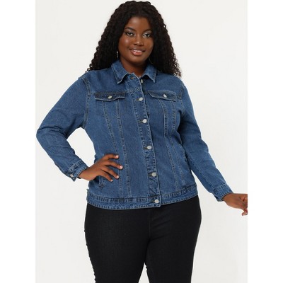 Agnes Orinda Women's Plus Size Classic Denim Jacket | Washed Finish, Frayed Hem, Button-Up | Oversized Fit In Multiple Colors