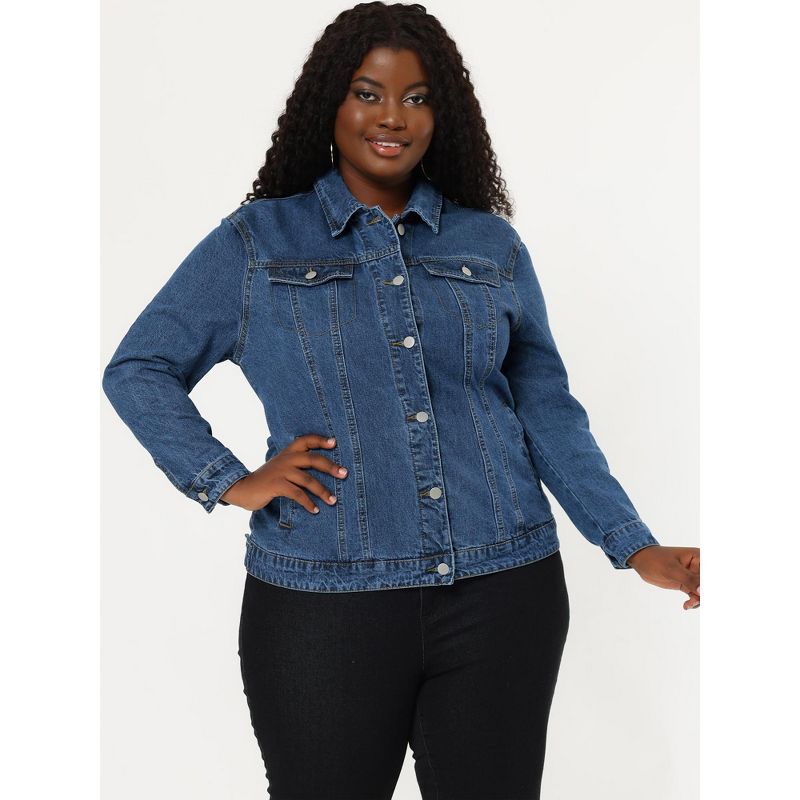 Agnes Orinda Women's Plus Size Button Front Chest Pockets Washed Casual Jean Jackets, 5 of 10
