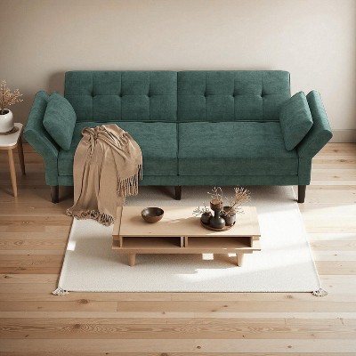 89" Contemporary Futon Couch Bed, Mid Century Upholstered Futon Sofa, Fabric Sleeper Sofa with Adjustable Backrest & Armrest