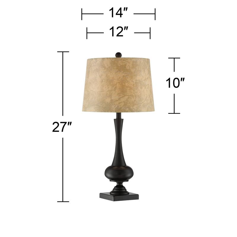 Franklin Iron Works Ross Rustic Farmhouse Table Lamps 27" Tall Set of 2 Bronze with USB Charging Port Faux Leather Drum Shade for Living Room Desk, 4 of 10