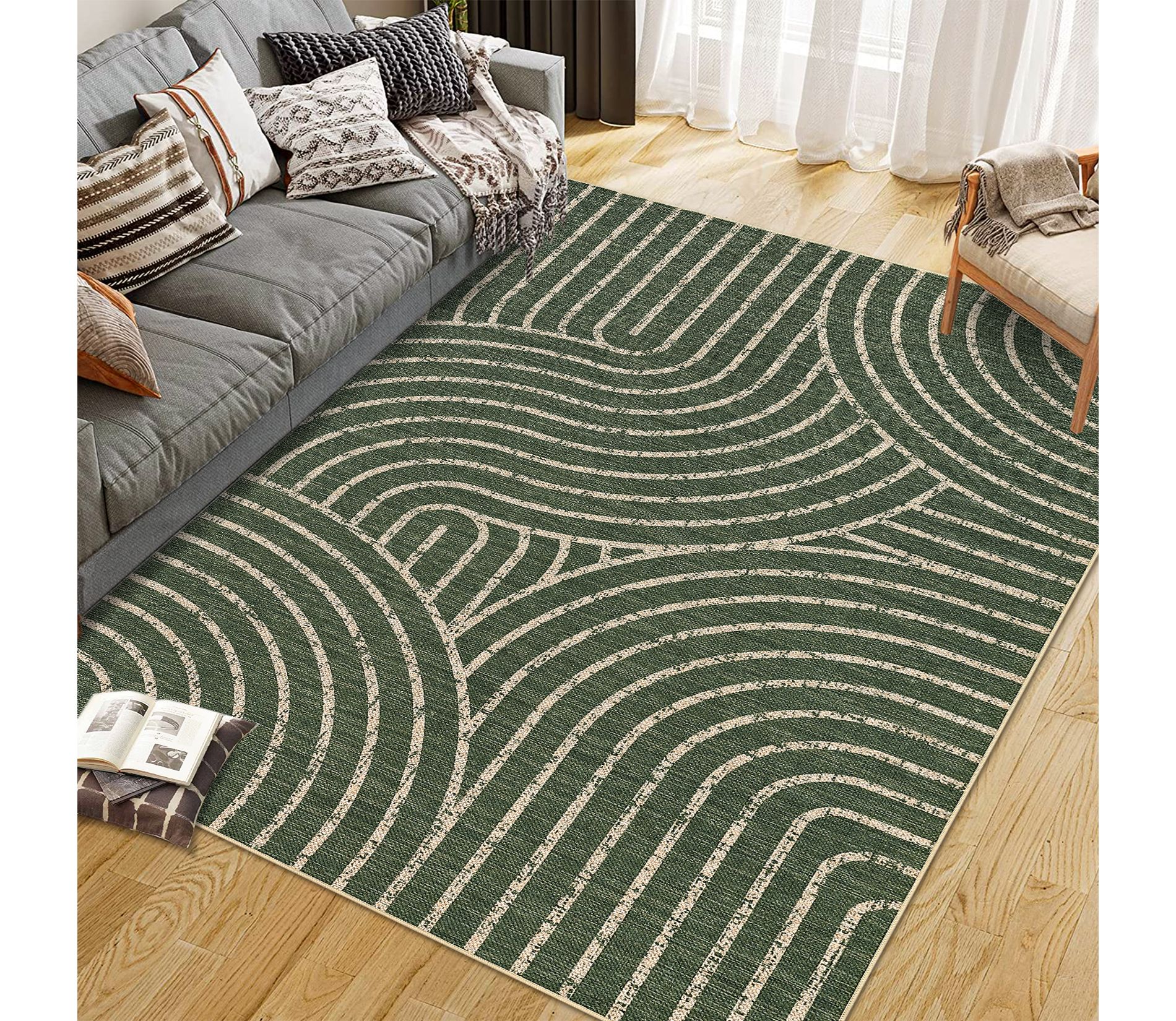 Modern Rainbow Easy Jute Area Rugs, Washable Boho Abstract Natural Contemporary Runners Carpet