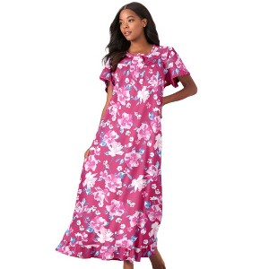 Dreams & Co. Plus Size Long Floral Print Cotton Gown - 1 of 4