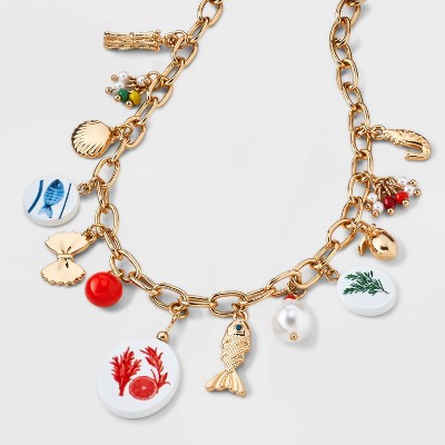 Herbs Fish and Pasta Charm Pendant Necklace - Universal Thread™ Gold