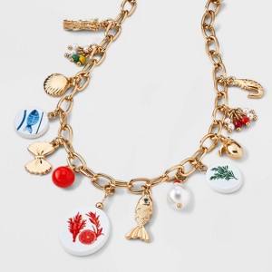 Herbs Fish and Pasta Charm Pendant Necklace - Universal Thread™ Gold - 1 of 4