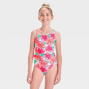 Girls' Finding Flowers One Piece Swimsuit - Cat & Jack™ Cream - 1 of 3