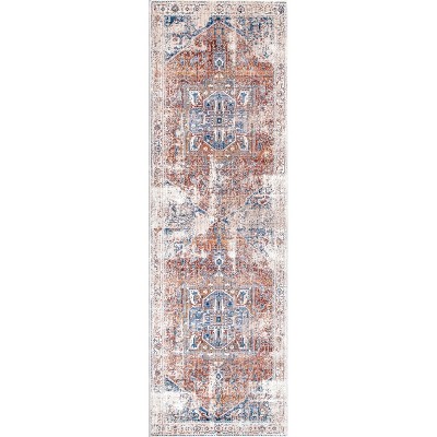 Ivory and Multicolor Medallion Fringe Runner Rug, 2' 6" x 8'