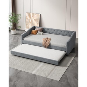 Twin/Full Size Upholstered Tufted Daybed with 2 Storage Drawers/Trundle and Button on Back and Piping on Waved Shape Arms, 4Q -ModernLuxe - 1 of 4