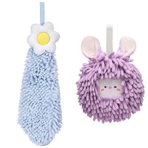 REGALWOVEN 2 Packs Soft Absorbent Cute Decorative Chenille Hand Towel for Bathroom 6" x 15"/7" x 7" - 1 of 4