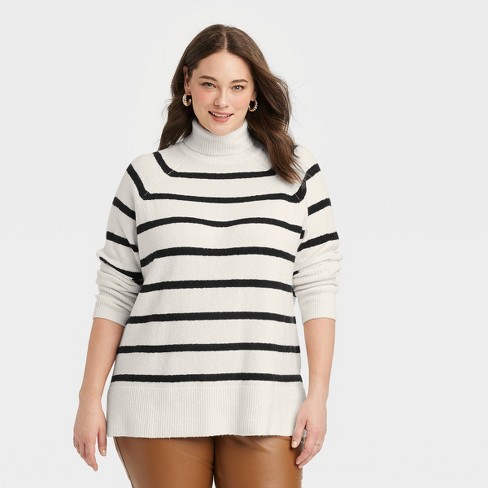 Women's Plus Size Mock Turtleneck Tunic Sweater - A New Day™ Cream Striped  4x : Target