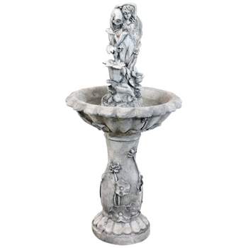 Sunnydaze Outdoor Polyresin Fairy Flower Solar Powered Water Fountain Feature with Battery Backup - 42"