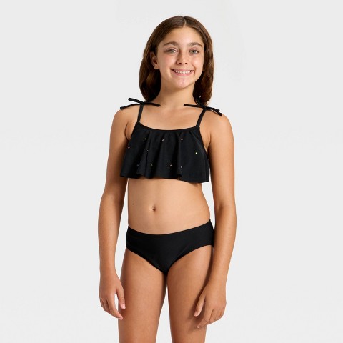 Cat & Jack Girls' Rhinestone Confetti Bikini Set - Cat & Jack™ Black M
