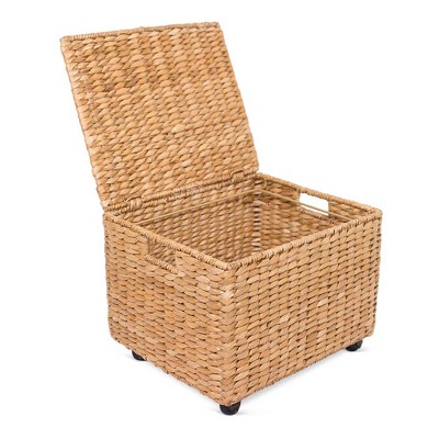 Natural Seagrass Rolling File Cabinet with Hinged Lid