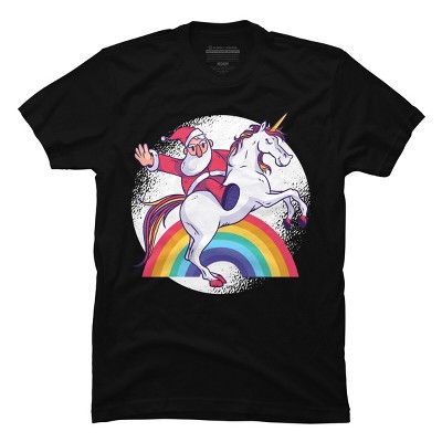 Men's Design By Humans Christmas Cartoon Santa Riding A Unicorn By rasok T-Shirt