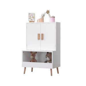 Gulches White Kids Toy Storage Cabinet Doors Open Shelf Modern Wooden Organizer Natural Wood Legs Toddler Bookshelf For Playroom Nursery Bedroom - 1 of 4