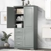 TOBILI Tall and Wide Storage Cabinet with Doors for Bathroom/Office, Three Drawers, Grey - 2 of 4