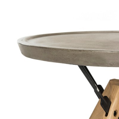 Small Gray Oak and Steel Round Side Table