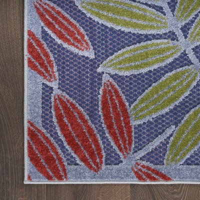 Navy Multicolor Floral Leaf Outdoor Rug 2'8" x 4'