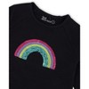 Deux par Deux Girl Organic Cotton Long Sleeve T-Shirt Black with Sequin Rainbow - 4 of 4