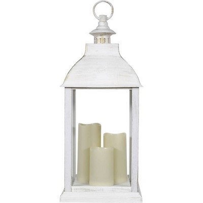 Alpine Corporation White Candlelit Lantern with LED Lights, 23 inch 