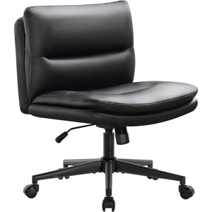 TiramisuBest Black PU Office Chair: Wheels, 120¡ã Rocking, Wide Seat & Easy Install - 1 of 4