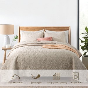 Peace Nest Premium Microfiber Ultra Soft Reversible Quilted Coverlet Set - 1 of 4