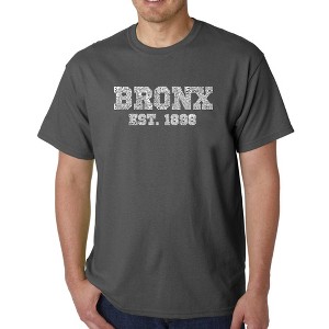 LA Pop Art Men's Word Art T-shirt - POPULAR NEIGHBORHOODS IN BRONX, NY Grey Medium - 1 of 4
