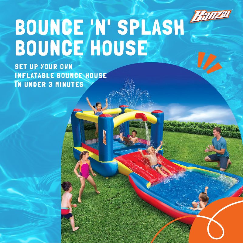 Banzai Bounce N Splash Outdoor Water Park Aquatic Activity Play Center with Slide, Grounding Stakes, Pump Included, and Portable Travel Storage Bag, 3 of 8