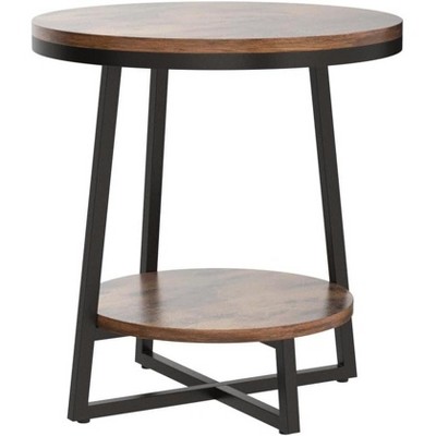 19.68in Industrial End Table with Storage Shelf,2-Tier Round Side Table for Small Spaces,Sturdy Nightstand, Bedside Table for Living Room & Bedroom