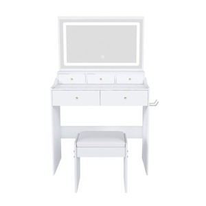 GlasFlength Vanity Tables Makeup Vanity Desk Large Vanity Table Dressing Table with Square Mirror for Bedroom, White, 31.5"*15.75"*53.15" - 1 of 4