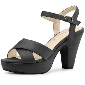 Allegra K Women's Buckle Closure Platform Chunky Heels Slingback Sandals - 1 of 4